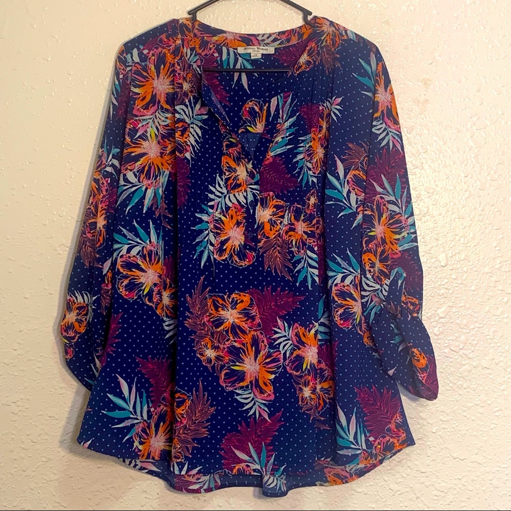 Navy Floral Print Blouse